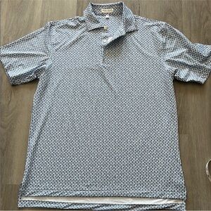 Peter Millar Navy and White Geometric Polo